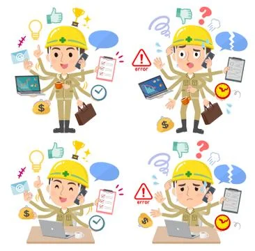 Helmet worker men mulch task Office Stock Illustration