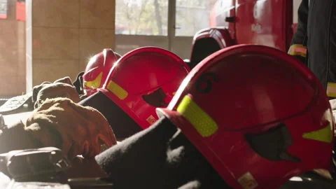Helmets that firefighters usually use Stock Footage 283141967