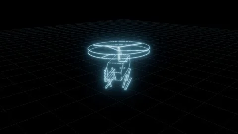 Helo drone hologram wireframe technical drawing turntable 3D animation seamless Stock Footage 342241592