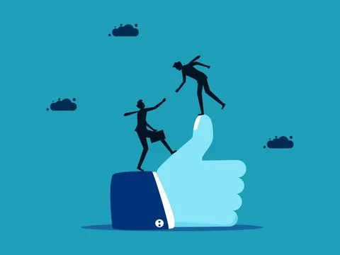 Help allies reach the top. two businessmen and thumbs up hand sign Stock Illustration