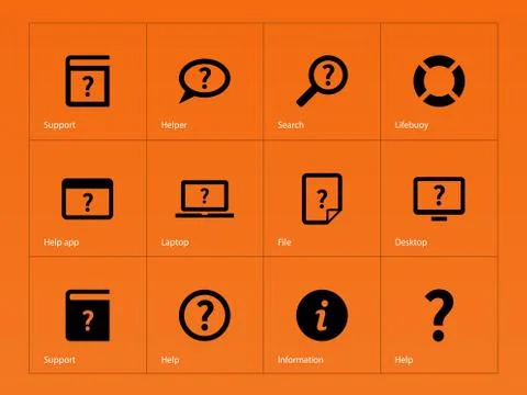 Help and FAQ icons on orange background. イラスト素材