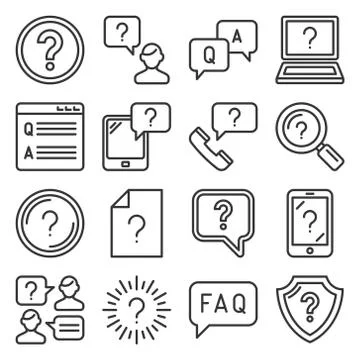 Help and FAQ Question Icons Set on White Background. Line Style Vector Stockillustratie