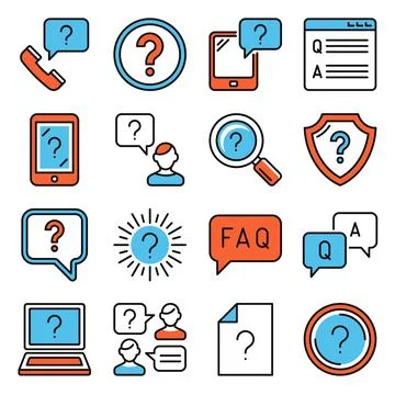 Help and FAQ Question Icons Set on White Background. Line Style Vector Stock Illustration