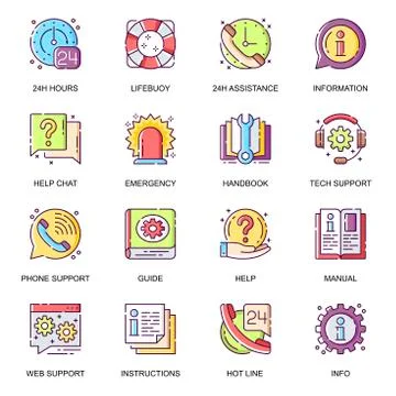 Help and support flat icons set. Stock Illustration