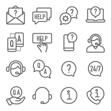 Help and Support icons set vector illustration. Call Center, Q and A, Operator 库存插图