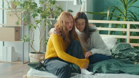 Help and Support. Red Haired Unhappy Depressed Teenager Girl Talks Stock Footage 212176669