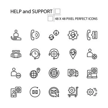 HELP and SUPPORT vector line 48x48 Pixel Perfect Icons Stock Illustration