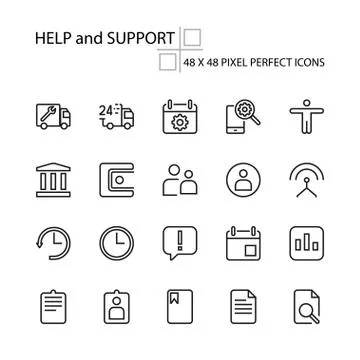 HELP and SUPPORT vector line 48x48 Pixel Perfect Icons Stock Illustration