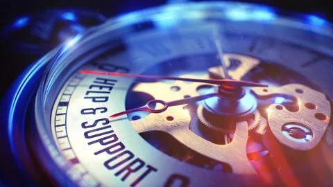 Help And Support - Wording on Pocket Watch. 3D Illustration. Stock Illustration