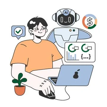 Help of Artificial intelligence for business. AI-powered production, management イラスト素材