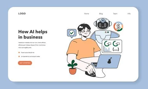 Help of Artificial intelligence for business web banner or landing page. 스톡 일러스트