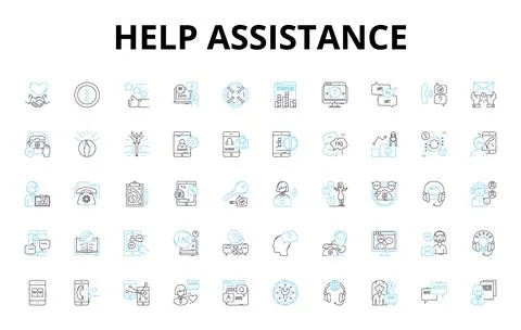Help assistance linear icons set. Support, Aid, Guidance, Assistance, Care Ilustración de archivo