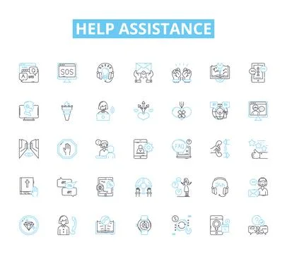 Help assistance linear icons set. Support, Aid, Guidance, Assistance, Care Ilustración de archivo