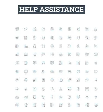 Help assistance vector line icons set. Aid, Assist, Support, Abet, Backing Ilustración de archivo
