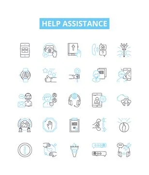 Help assistance vector line icons set. Aid, Assist, Support, Abet, Backing Ilustración de archivo