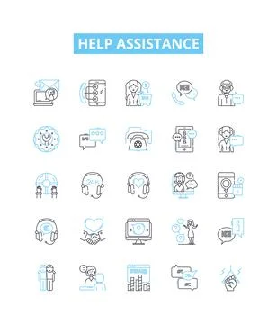 Help assistance vector line icons set. Aid, Assist, Support, Abet, Backing Ilustración de archivo