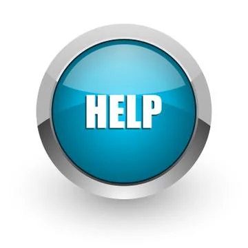 Help blue silver metallic chrome border web and mobile phone icon on white ba Stock Illustration