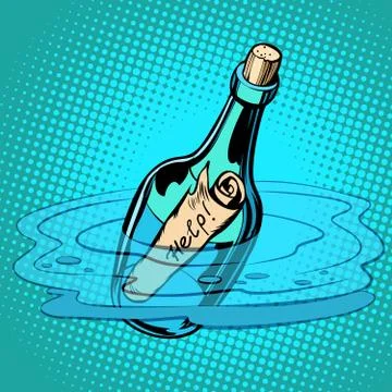 Help bottle with note, sea Stock Illustration