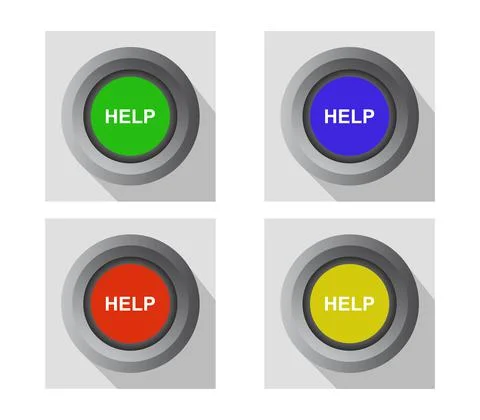 Help button illustrated on a white background Illustrazione stock
