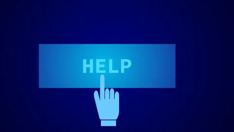 A "HELP" button. Isolated hand pressing HELP button on dark blue background Stock Illustration