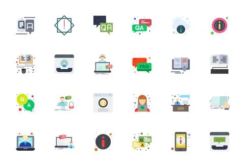 Help Center Vector Icon Library with 24 Flat 128x128 Pixel Aligned Designs Stock Illustration