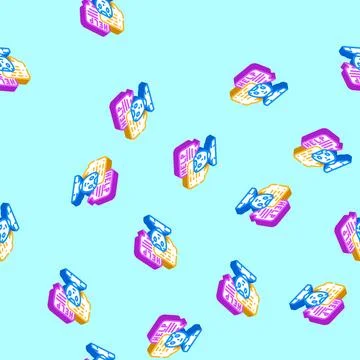 Help chat bot isometric icon seamless pattern Stock Illustration