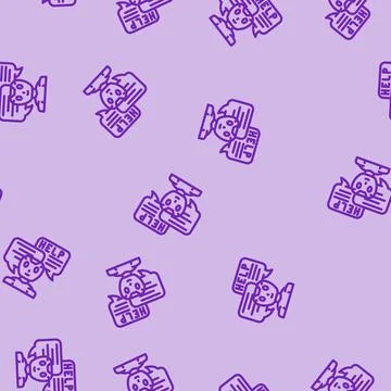 Help chat bot line vector seamless pattern Stock Illustration