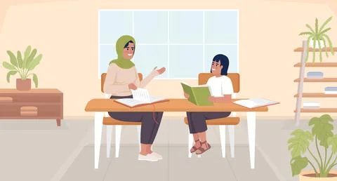 Help child to relieve struggles with learning flat color vector illustration Illustrazione stock