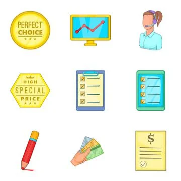 Help client support icon set, cartoon style Illustrazione stock