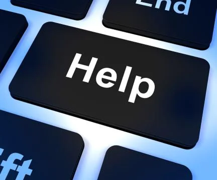 Help computer key showing assistance support and answers Illustrazione stock