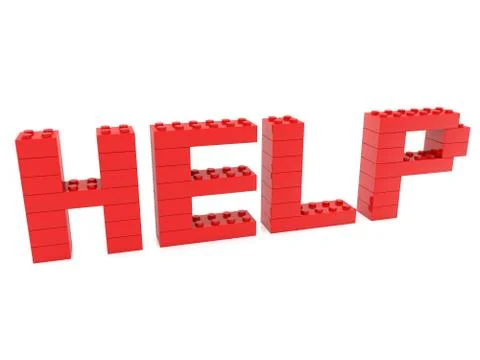 Help concept built from toy bricks in red Stock Illustration