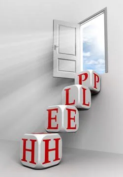 Help conceptual door with sky Stock Illustration
