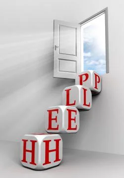 Help conceptual door with sky Stock Illustration