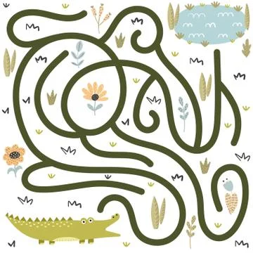 Help the crocodile find the way to the river Stock Illustration