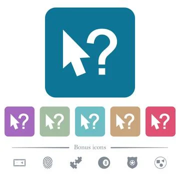 Help cursor flat icons on color rounded square backgrounds Stock Illustration