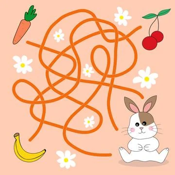 Help cute bunny find path to carrot. Labyrinth. Maze game for kids. Stock Illustration