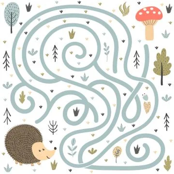 Help the cute hedgehog find the way to the mushroom Stock Illustration