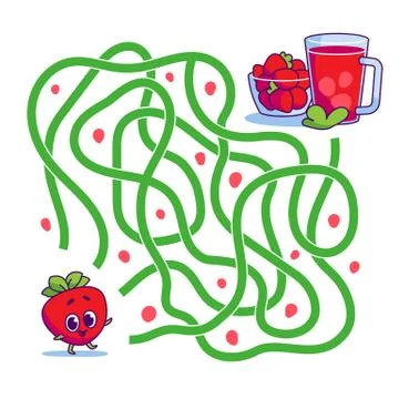 Help cute strawberry find path to compote. Labyrinth. Vegan maze game for kids Stock Illustration