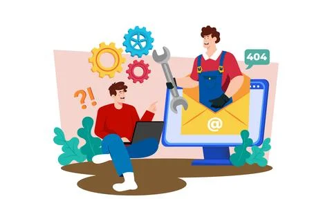 Help desk analyst providing technical assistance to customers via phone, em.. Stock Illustration