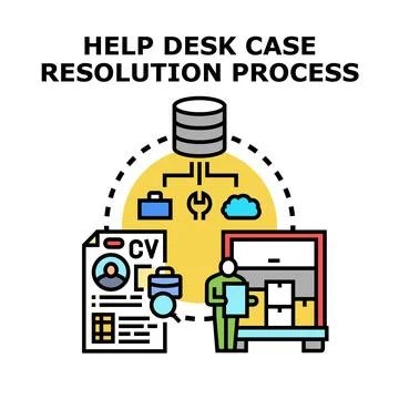 Help desk case resolution process flow diagram Ilustração Stock