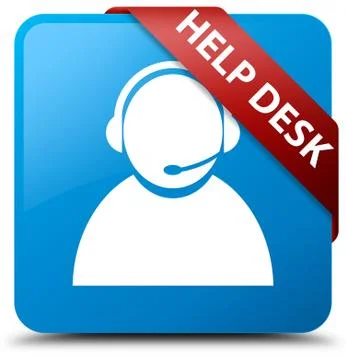 Help desk (customer care icon) cyan blue square button red ribbon in corner Illustrazione stock
