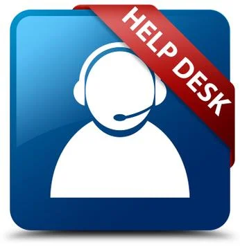 Help desk (customer care icon) blue square button red ribbon in corner Illustrazione stock