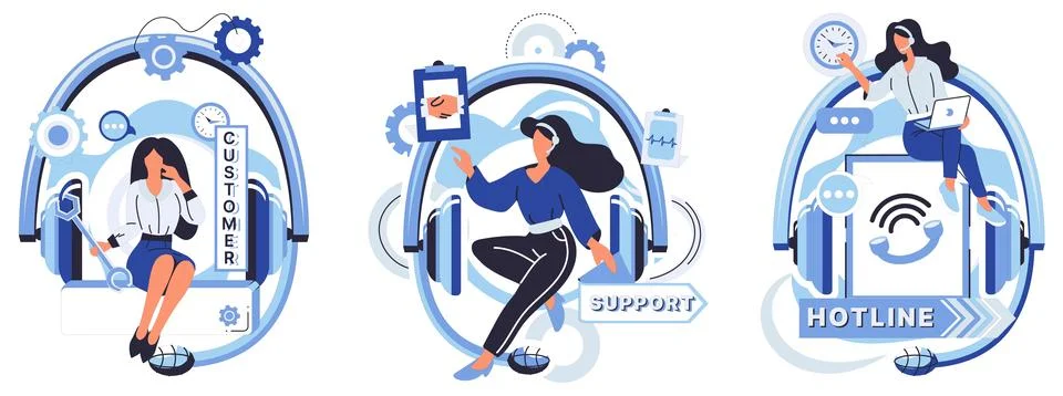 Help desk. The help desk concept thrives on synergy technology, service, and Stock Illustration