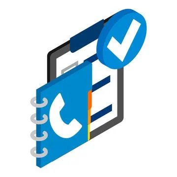 Help desk icon isometric vector. Telephone directory and clipboard check mark Stock Illustration