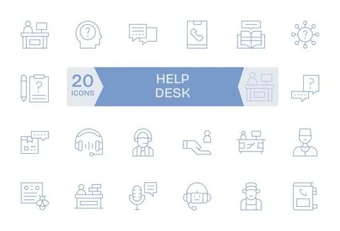 Help Desk Premium Vector Bundle with 24 256x256 Display Perfect Thin Line Ico Stock Illustration
