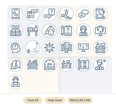 Help Desk Scalable Vector Set featuring 25 Grid Fitted Regular Line High Re.. Stock Illustration