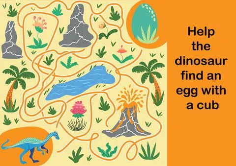 Help dino mom to find their egg - kid learning game with maze Illustrazione stock