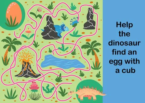 Help dino mom to find their egg - kid learning game with maze Illustrazione stock