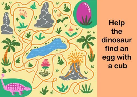 Help dino mom to find their egg - kid learning game with maze Illustrazione stock