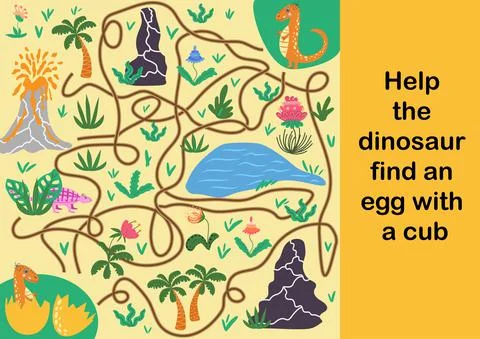 Help dino mom to find their egg - kid learning game with maze Illustrazione stock